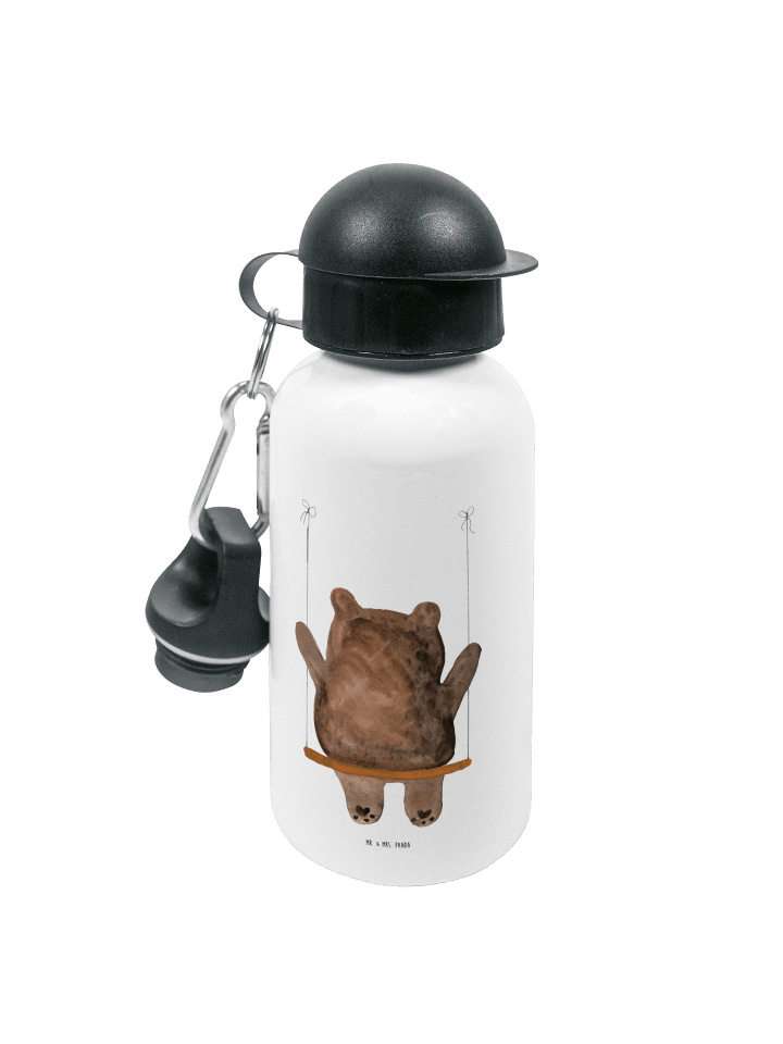 Wasserflasche Bär Schaukel ohne Spruch in Weiß