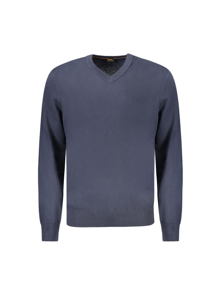 Blau Baumwolle Herren Langärmlig T-Shirt