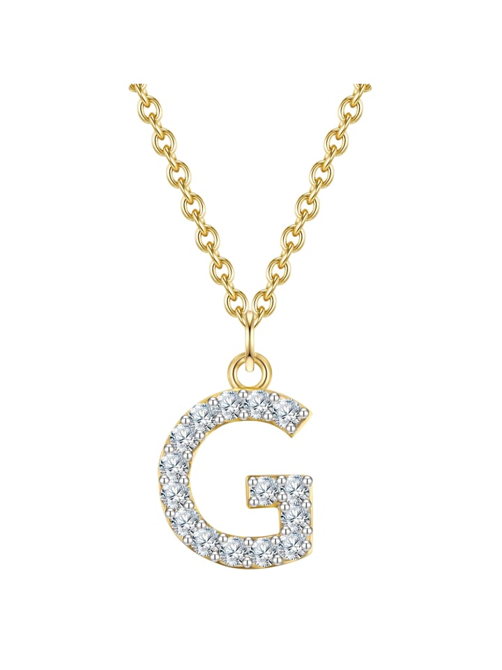 Halskette Buchstabe G aus Sterling Silber mit Zirkonia in gelbgold
