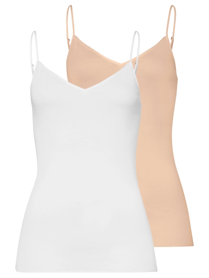 Spaghetti Top Cotton Seamless in Weiß / beige