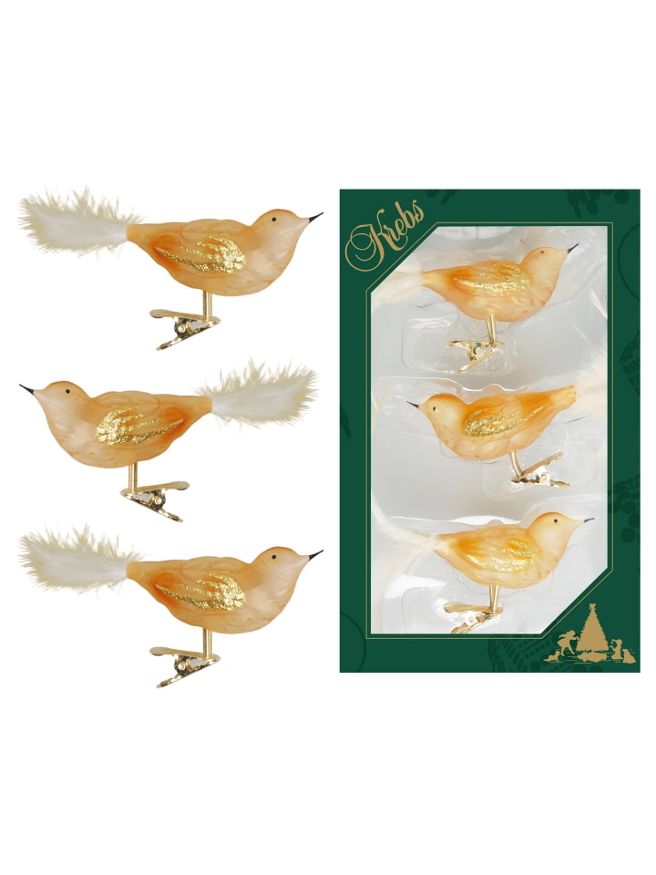 3er-Set: Baumschmuck-Vögel in Gold