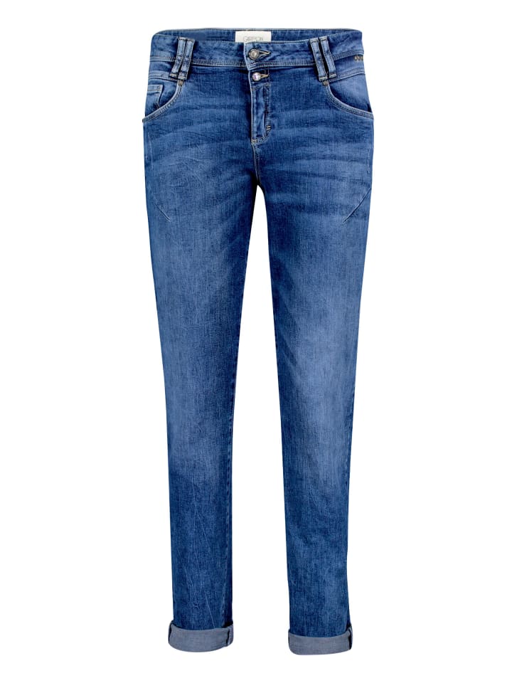 Boyfriend-Hose mit Nieten in Blau