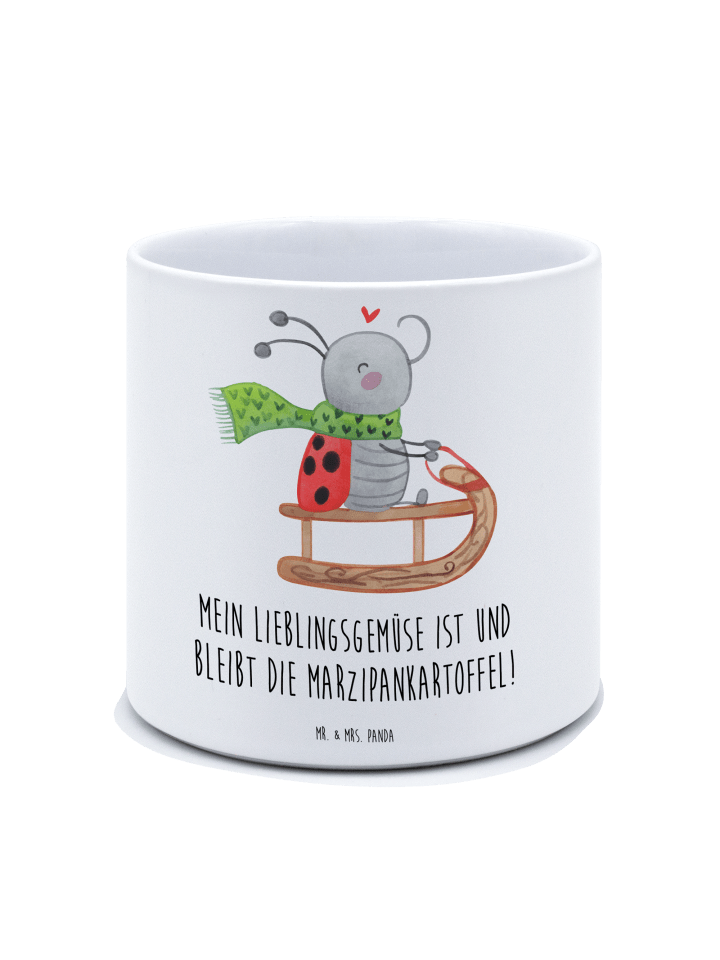 Blumengefäß Smörle Rodeln mit Spruch in Weiß