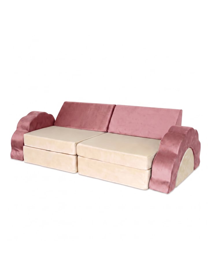 10tlg. Kinder-Spielsofa Set "Samt" in Pink/ Beige - (B)150 x (H)47 x (T)65 cm