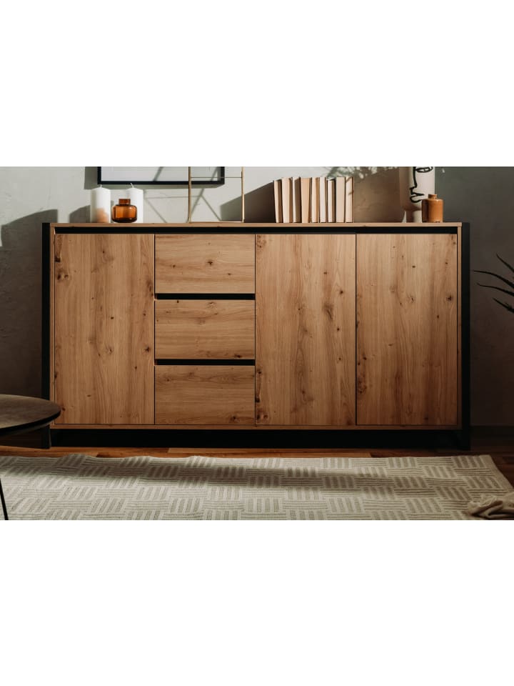 Sideboard Eiche Artisan, anthrazit, 160 cm, Kommode mit viel Stauraum