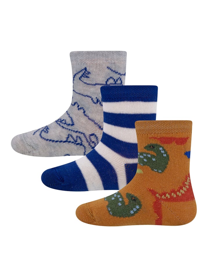 2er-Set Socken 3er Pack Dino/Ringel in surf blue-ocker hellsilber mel
