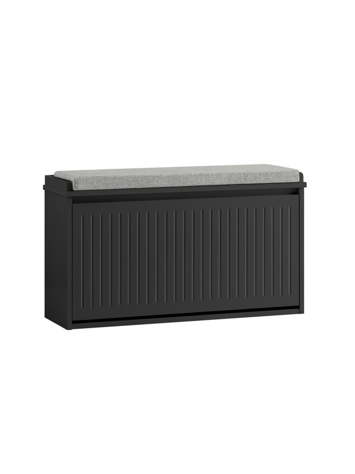 Schuhschrank mit Sitzfläche in Matt-Schwarz - (W) 26 x (H) 45 x (L) 80 cm