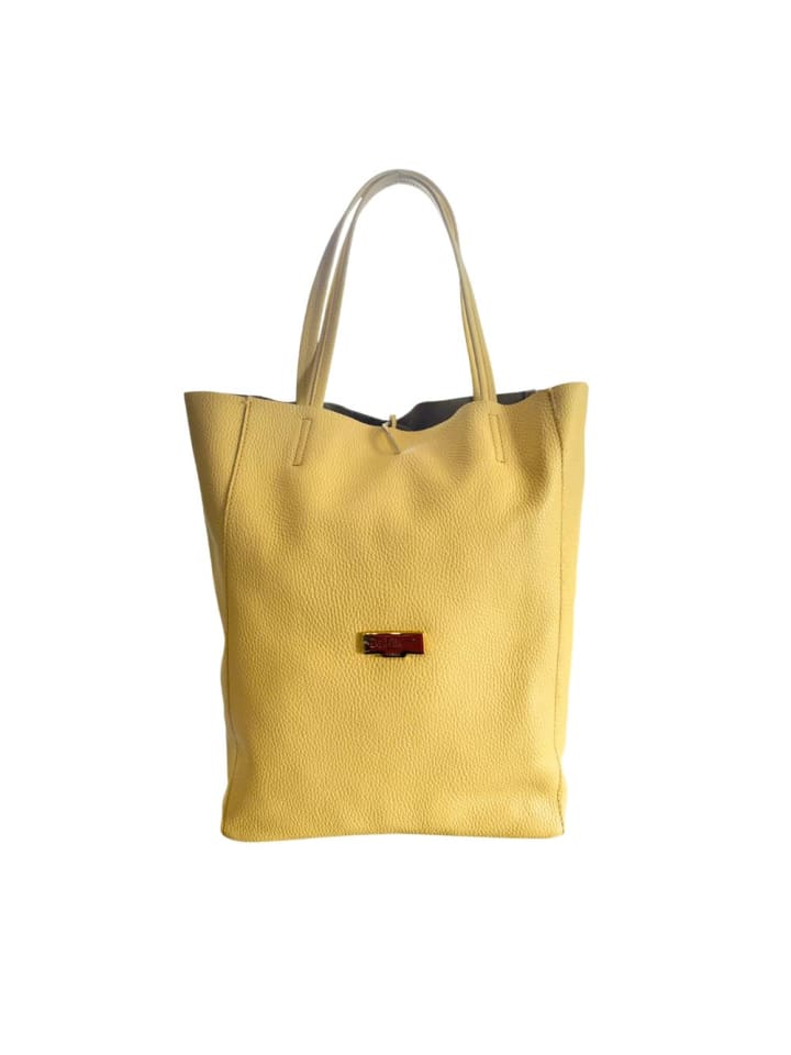 Zweifarbig Gelb Leder Damen Schulter Tasche