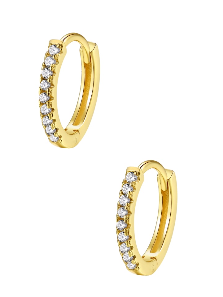 Vergold. Huggie Ohrringe 925 Sterlingsilber mit Zirkoniasteinen in Gold