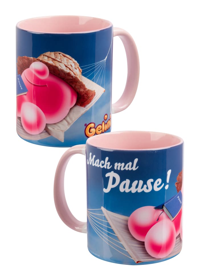 Gelini Tasse - Pause - Kaffeetasse aus Keramik 320 ml in blau/rosa