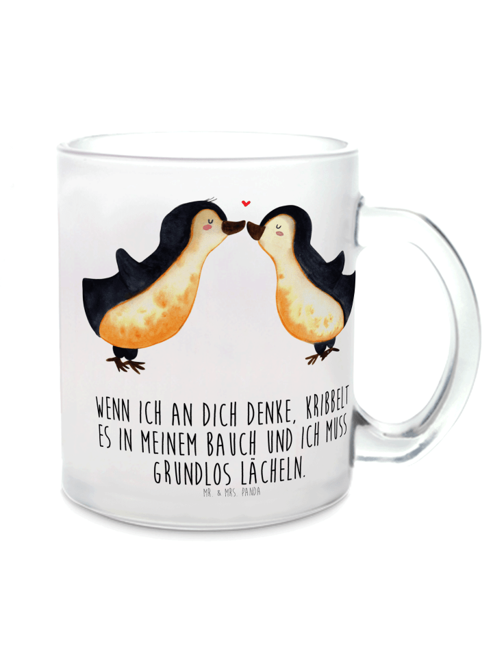 Becher Pinguine Kuss mit Spruch in Transparent
