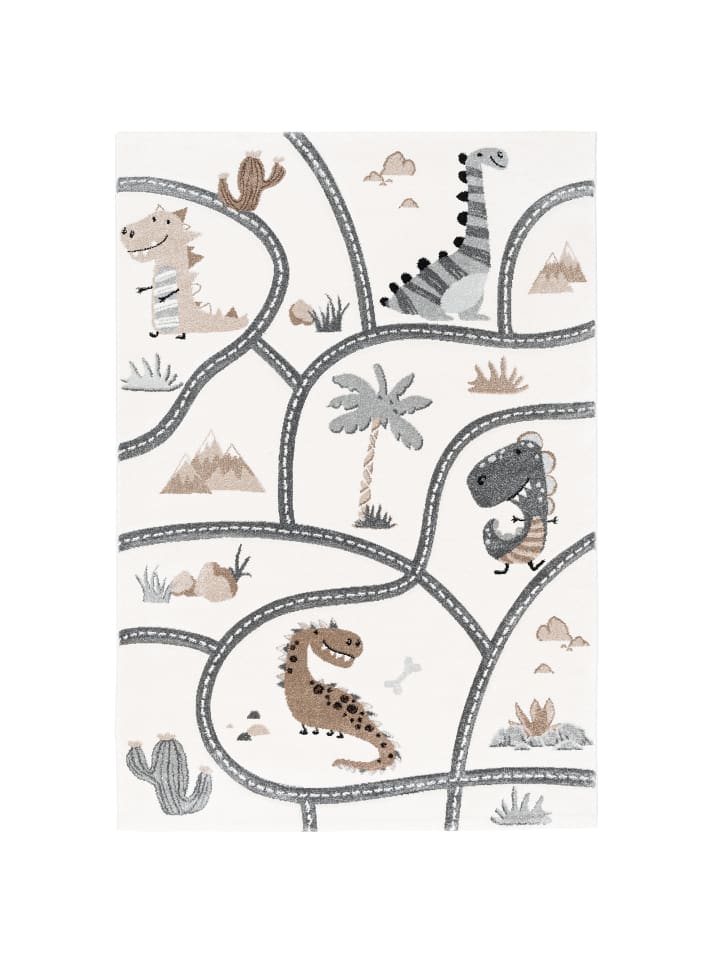 Kinderteppich Maui Kids Dino Straßen in beige