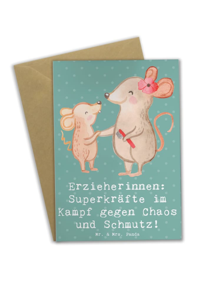 Grußkarte Superheldin Erzieherin mit Spruch in Meeresbrise