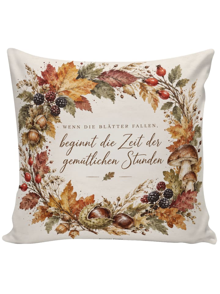 Kissen Herbstkranz handgemalt Design mit Spruch in Weiß
