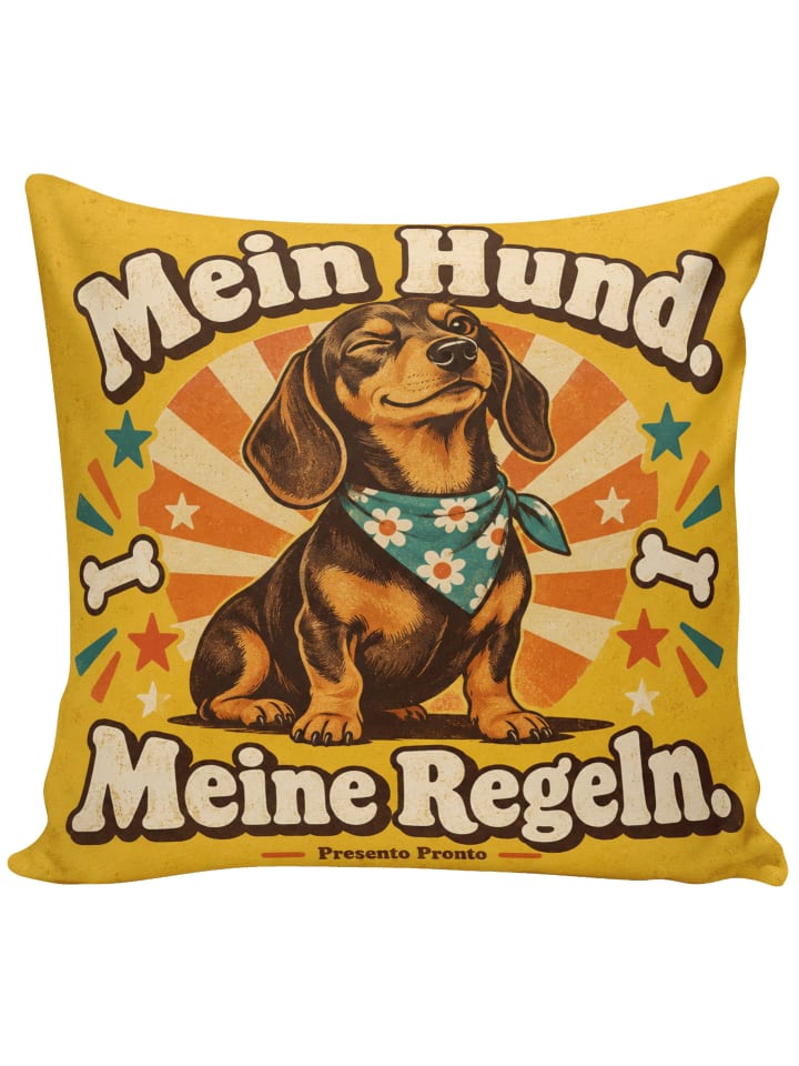 Zier Kissen Hund Retro Design mit Spruch in Weiß