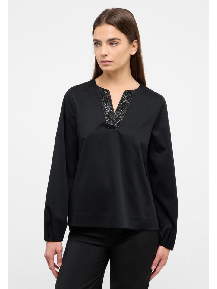 Bluse Satingewebe Langarm in Schwarz