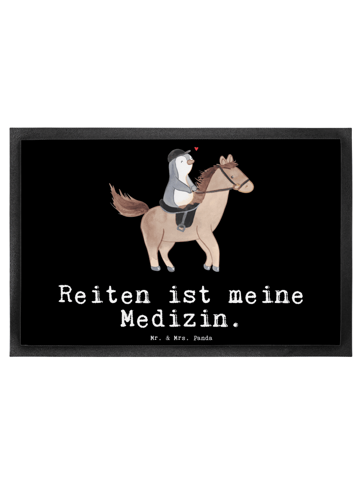 Fußmatte Pferd Reiten mit Spruch in Schwarz