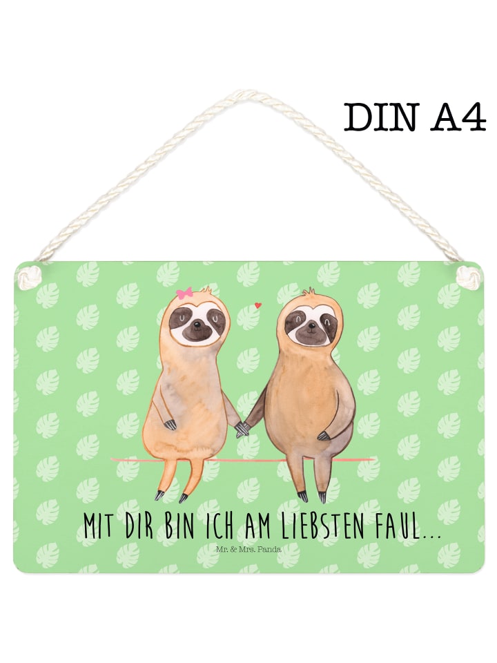 Schild Faultier Pärchen mit Spruch in Tropengrün