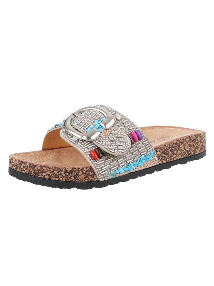 Sandale & Sandalette in Beige und Silber