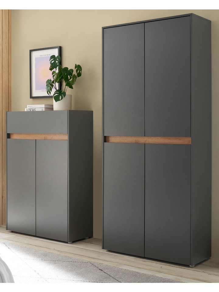 Garderoben-Set grau matt, Eiche 2-teilig 180 cm, Kombination mit viel Stauraum