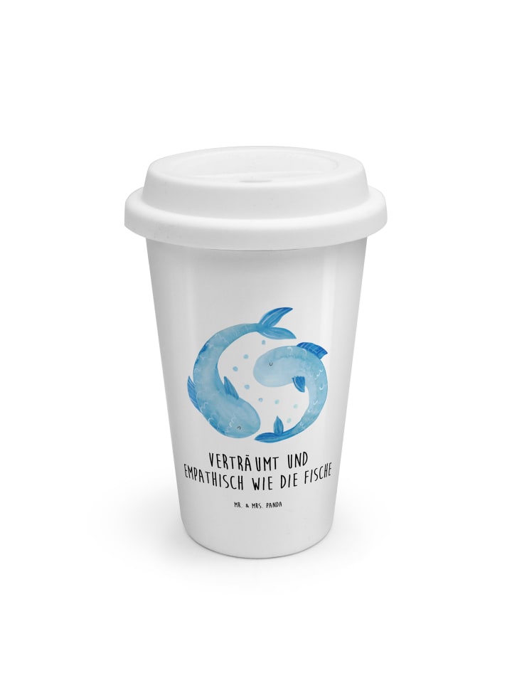Kaffeebecher Sternzeichen Fische mit Spruch in Weiß