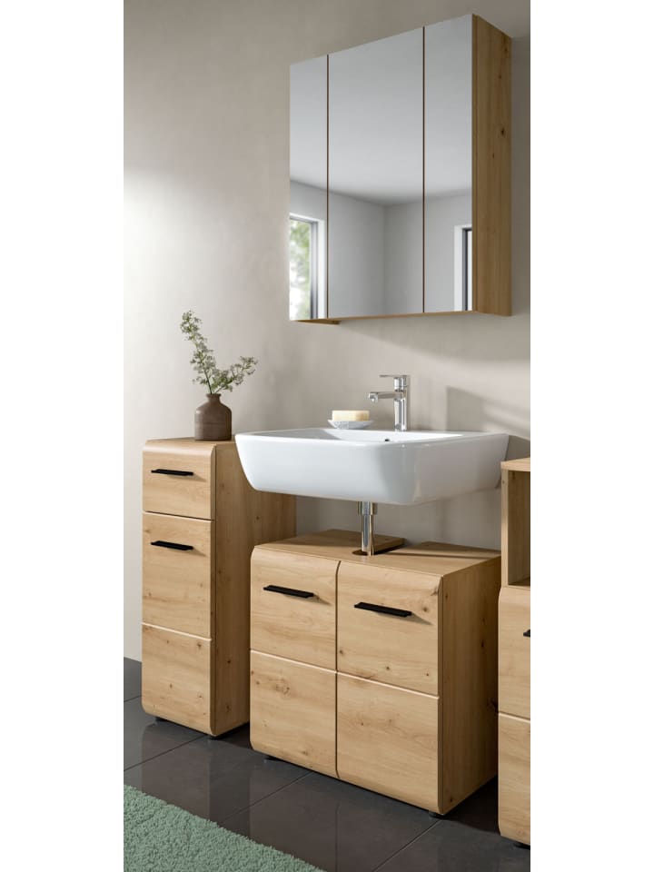 Badmöbel Set 3-teilig in Artisan Eiche, Badkombination 105 x 185 cm