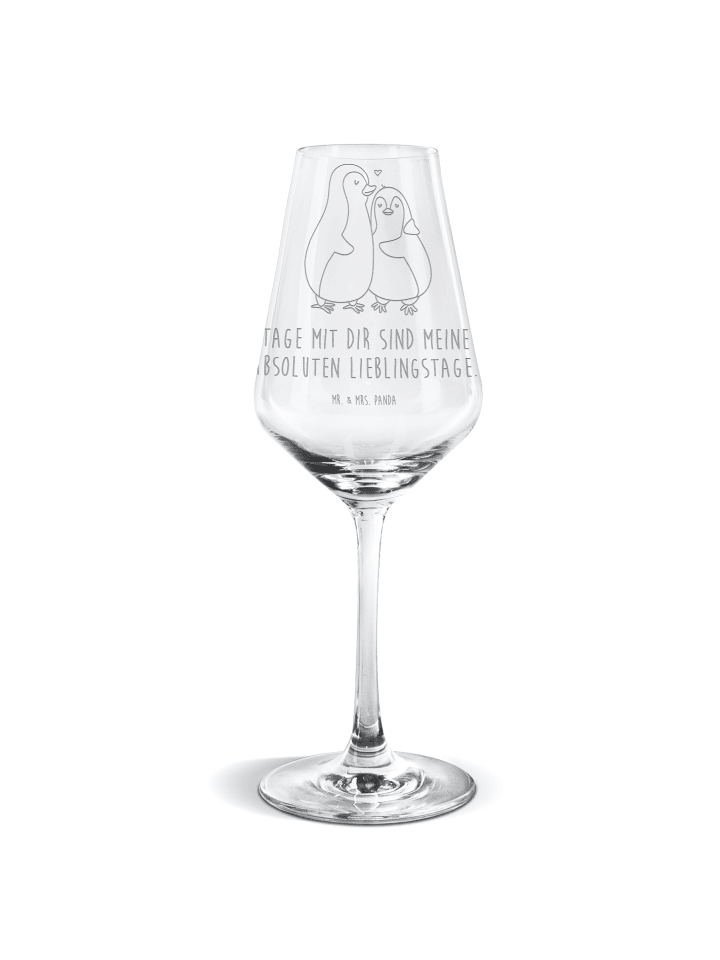 Weinglas Pinguin umarmen mit Spruch in Transparent