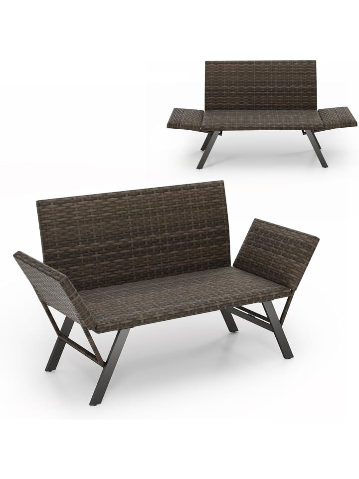 Polyrattan Gartenbank mit Liegefunktion 300kg in Grau