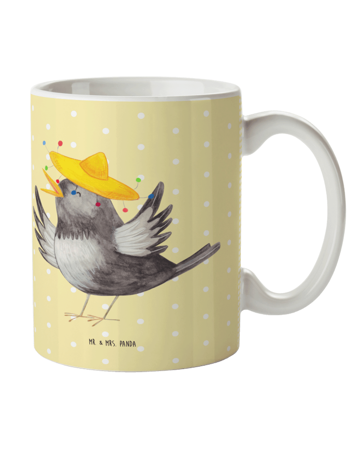 Kaffeebecher Rabe Sombrero ohne Spruch in Gelb Pastell