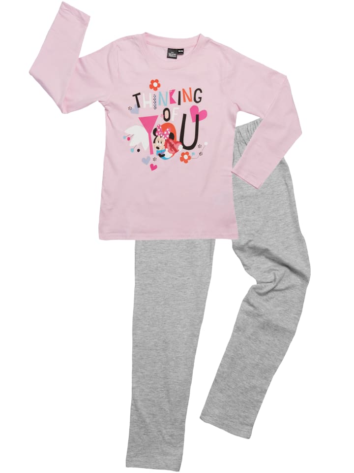 Disney Minnie Mouse Schlafanzug - Thinking of you Langarm in grau/rosa