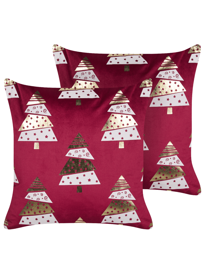 2er-Set Dekokissen GOLDSPRUCE in Rot/Gold/Weiß