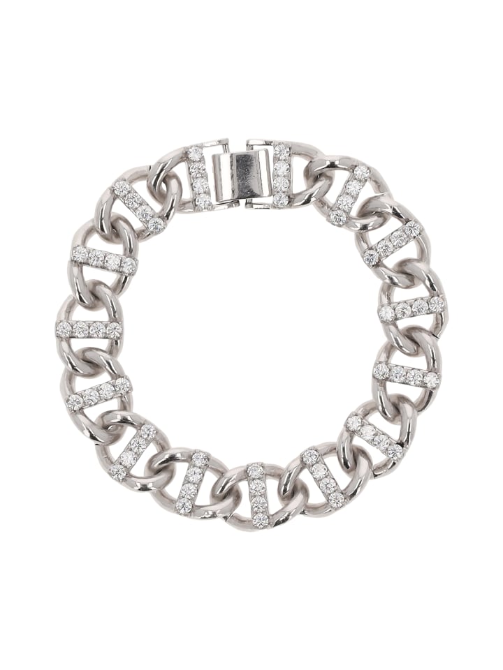 Women Chain Link Bracelet With Rhinestones in Silver