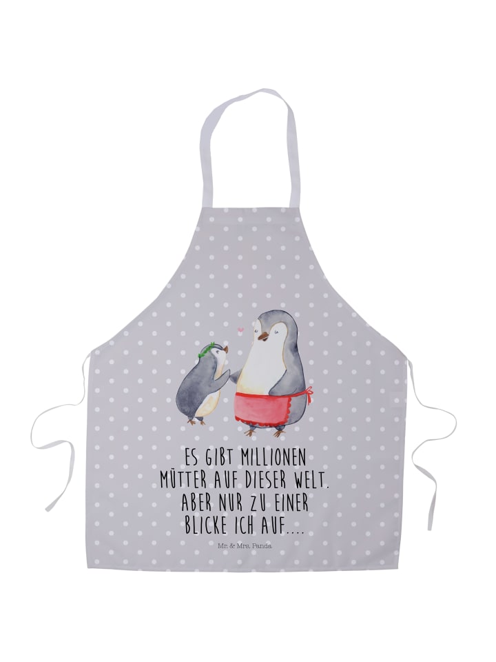 Schürze Pinguin mit Kind mit Spruch in Grau Pastell