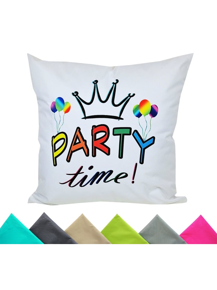 1x Outdoor Kissenhülle Motiv 50x50cm Party in Weiß