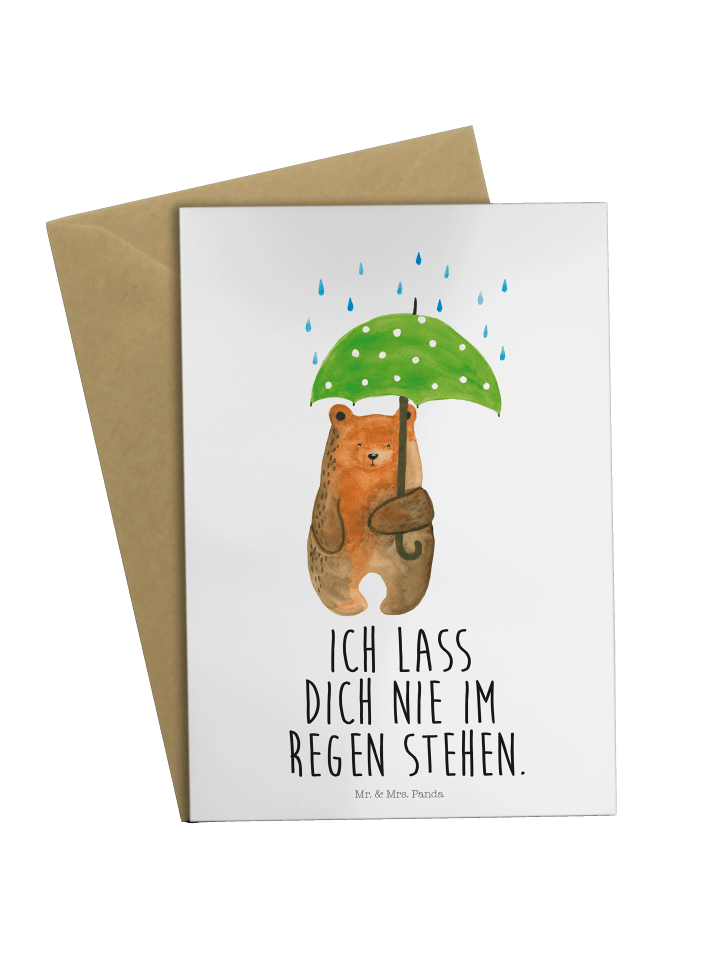Glückwunschkarte Bär Regenschirm mit Spruch in Weiß