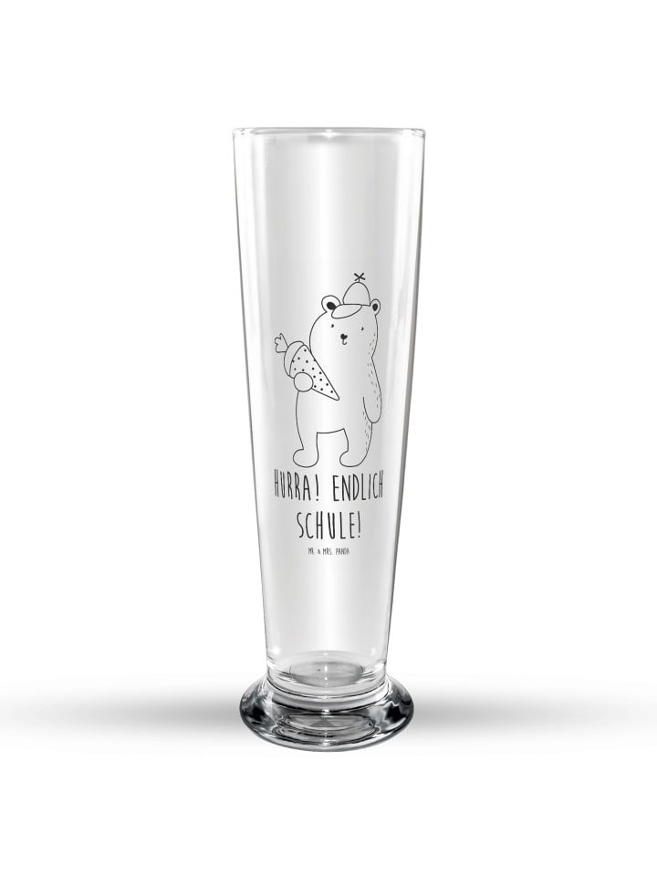 Bierglas graviert Bär Schultüte mit Spruch in Transparent