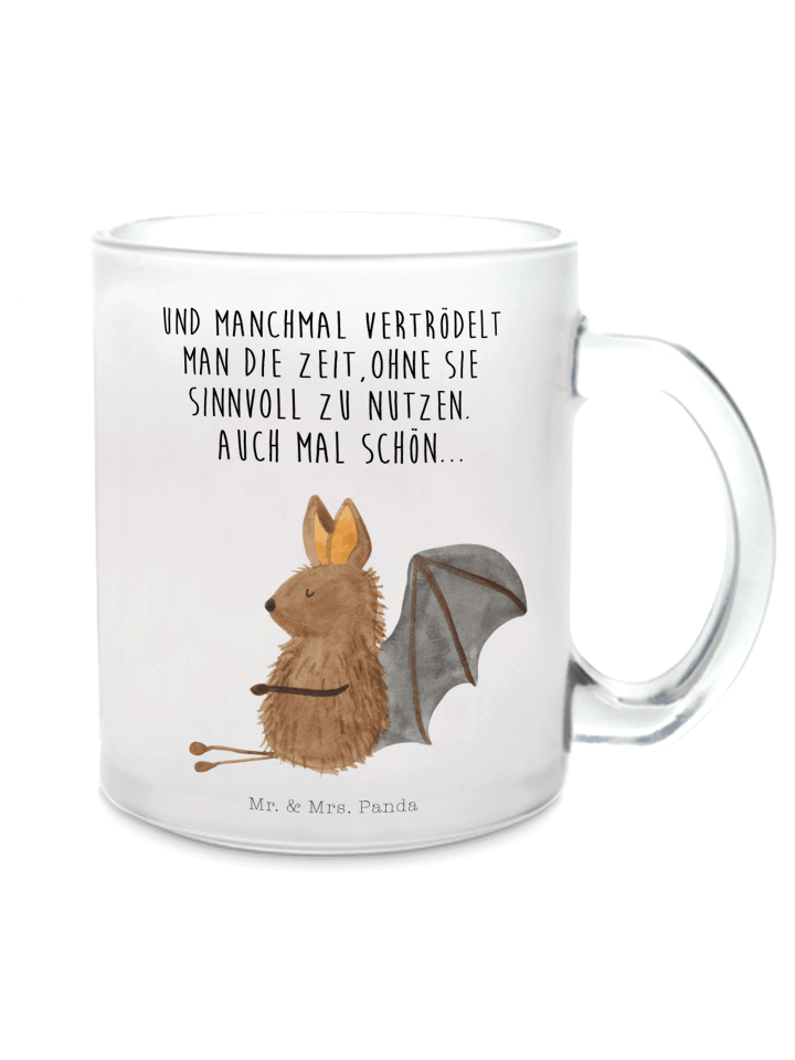 Kaffeebecher Fledermaus Sitzen mit Spruch in Transparent