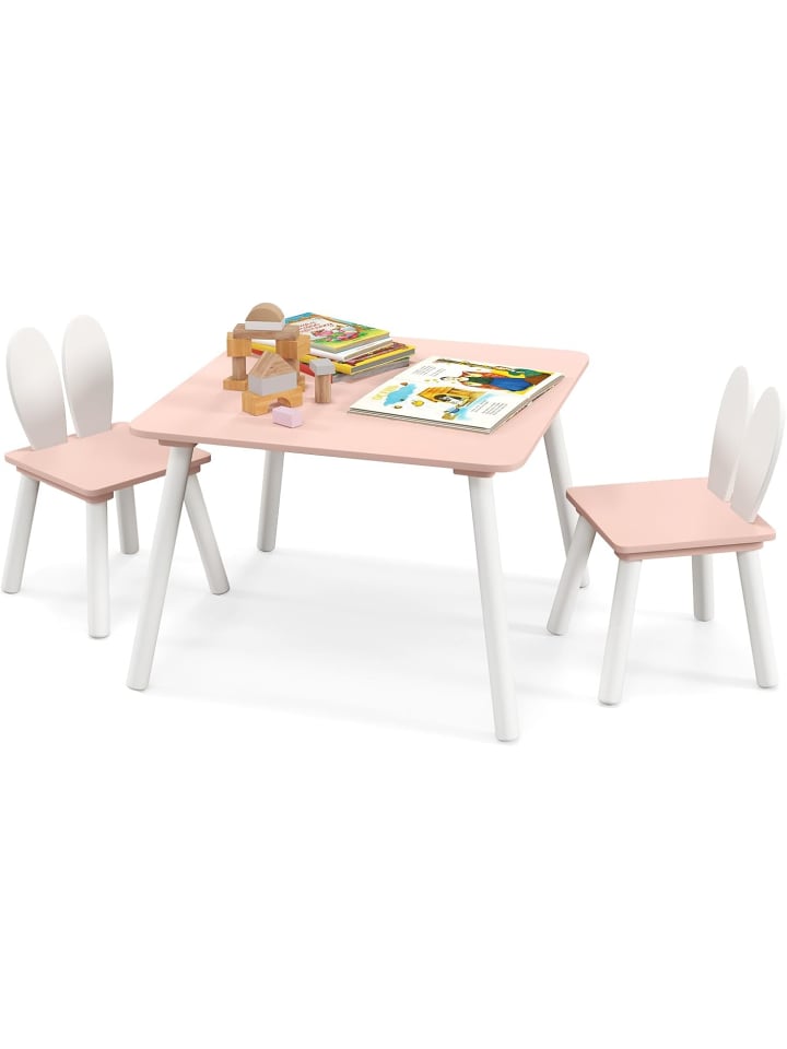 Kindertisch mit 2 Stühlen in Rosa