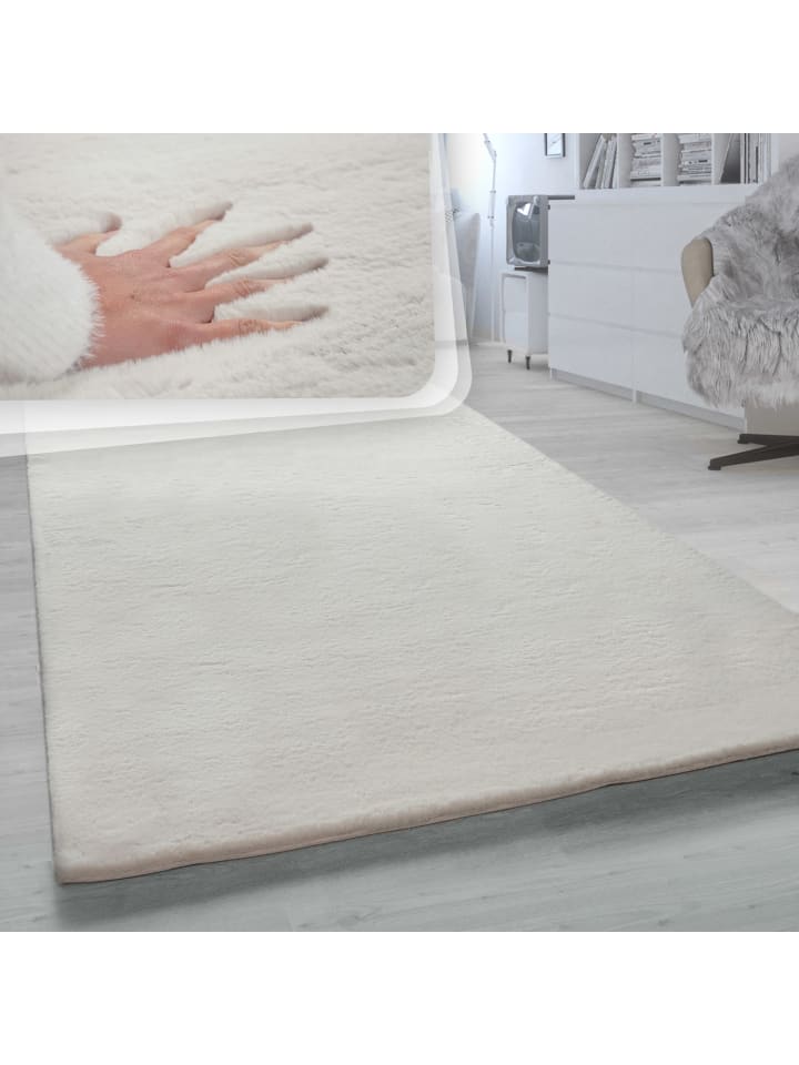 Hochflor Teppich Unifarben schmutzabweisend in Creme