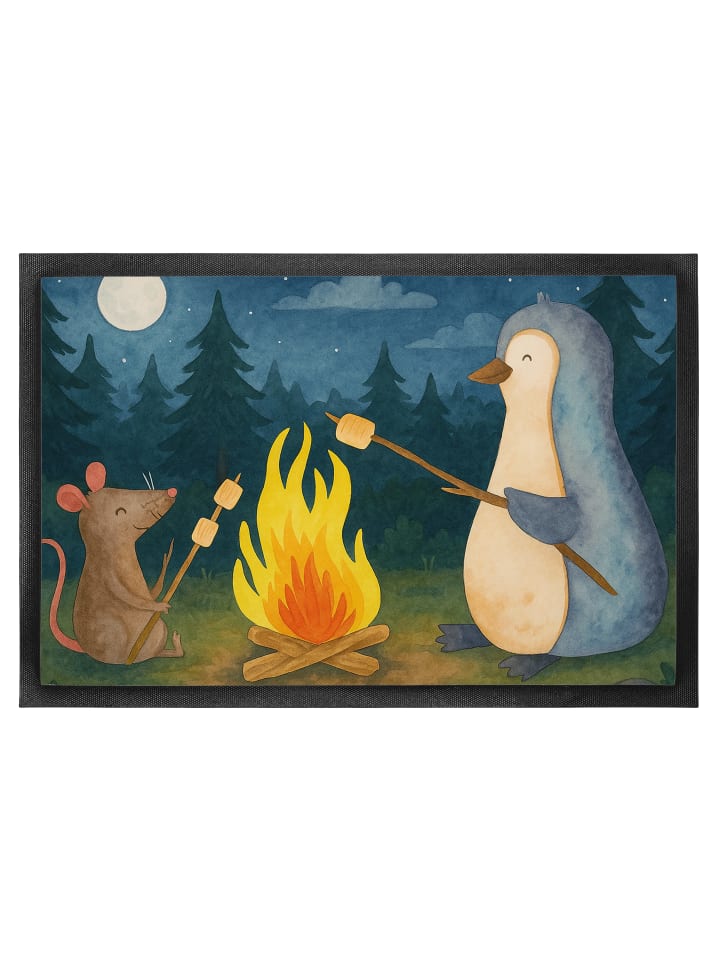 Türmatte Pinguin Lagerfeuer Design ohne Spruch in Weiß