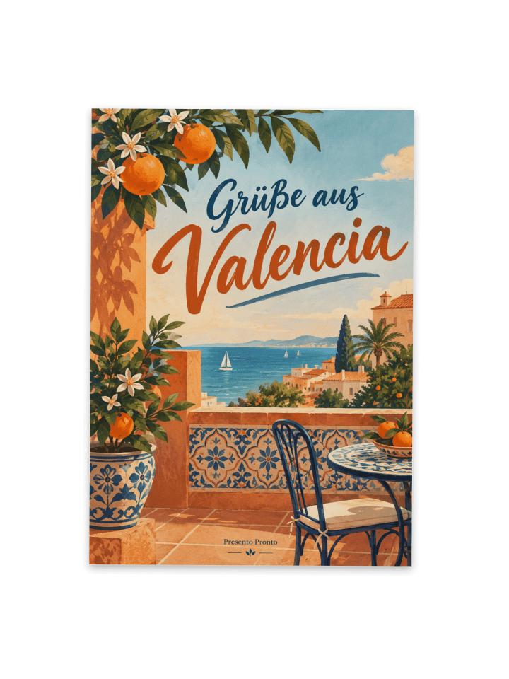 Postkarte Orangenbaum mediterran Design mit Spruch in Weiß