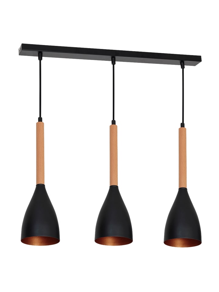 Pendelleuchte (B)11 x (L)56 x (T)78 cm in Schwarz Gold helles Holz