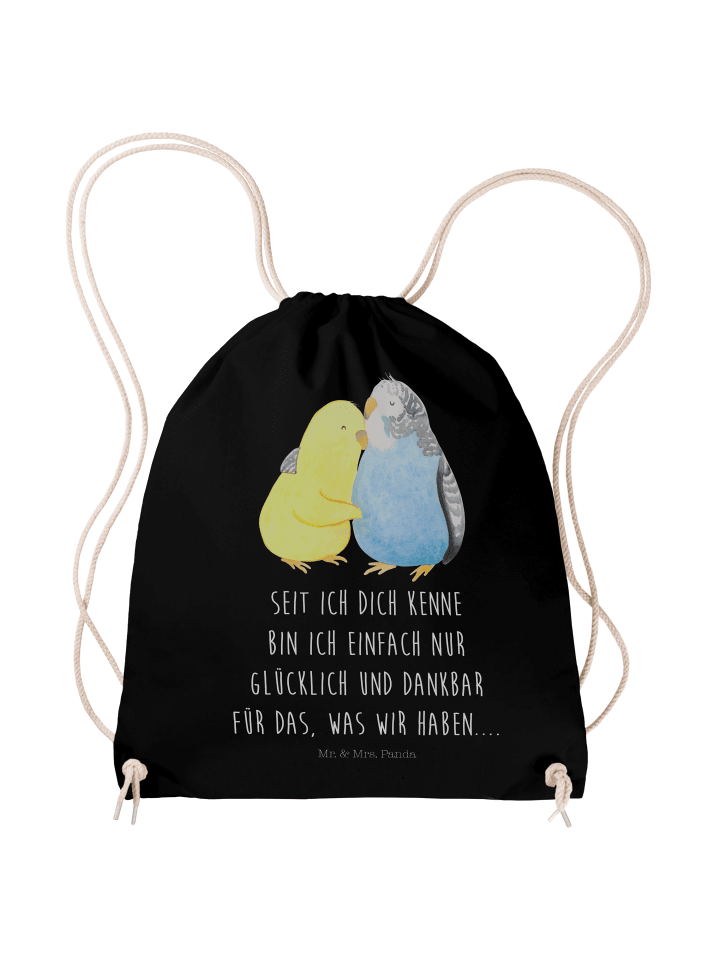 Beutel Wellensittich Liebe mit Spruch in Schwarz