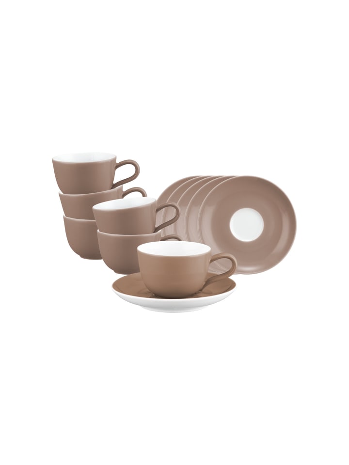 6er Set Espressotasse mit Untertasse Liberty Pure Colors in Cocoa Brown 90 ml