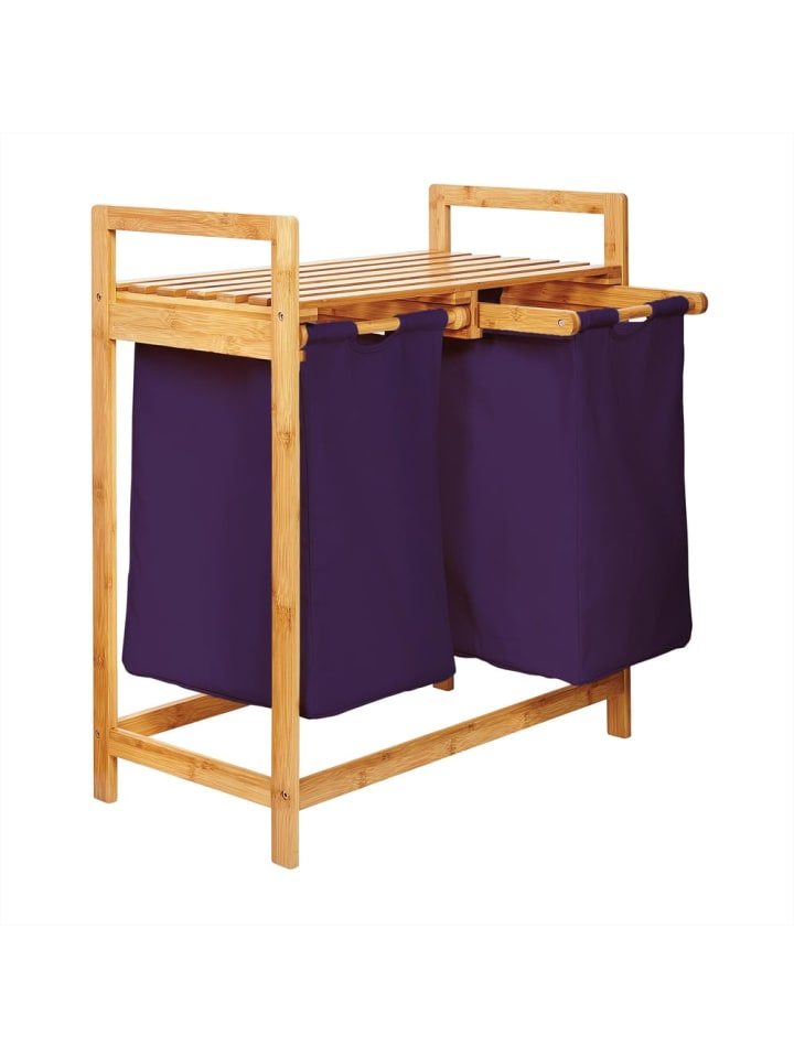Wäschekorb Bambus 73x64x33cm lila inkl. 2 Wäschesäcke lila