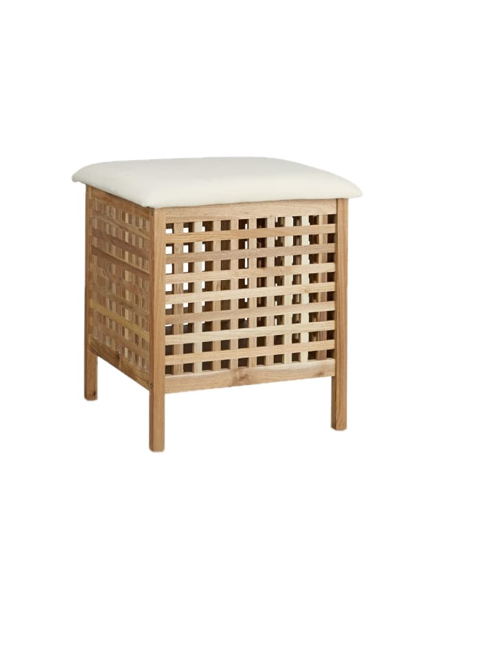 Badhocker-Wäschesammler in Natur/Weiß - (B)49 x (H)52 x (T)49 cm