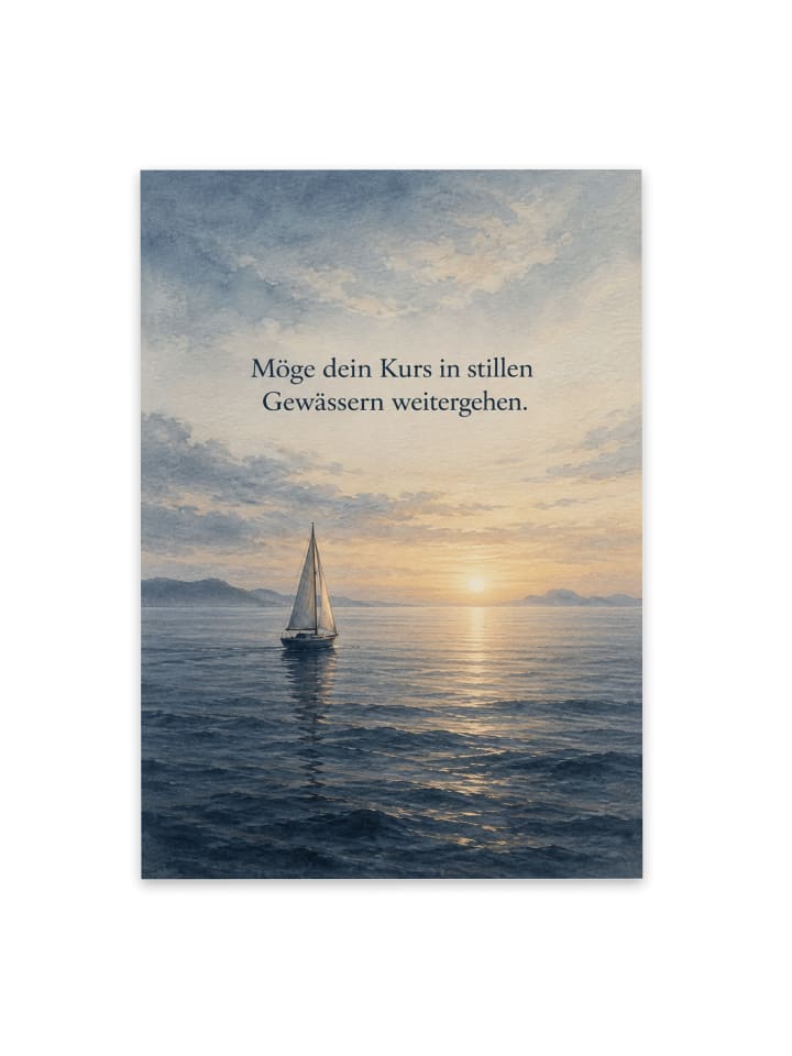 Trauerspruchkarte Segelboot poetisch Design mit... in Weiß