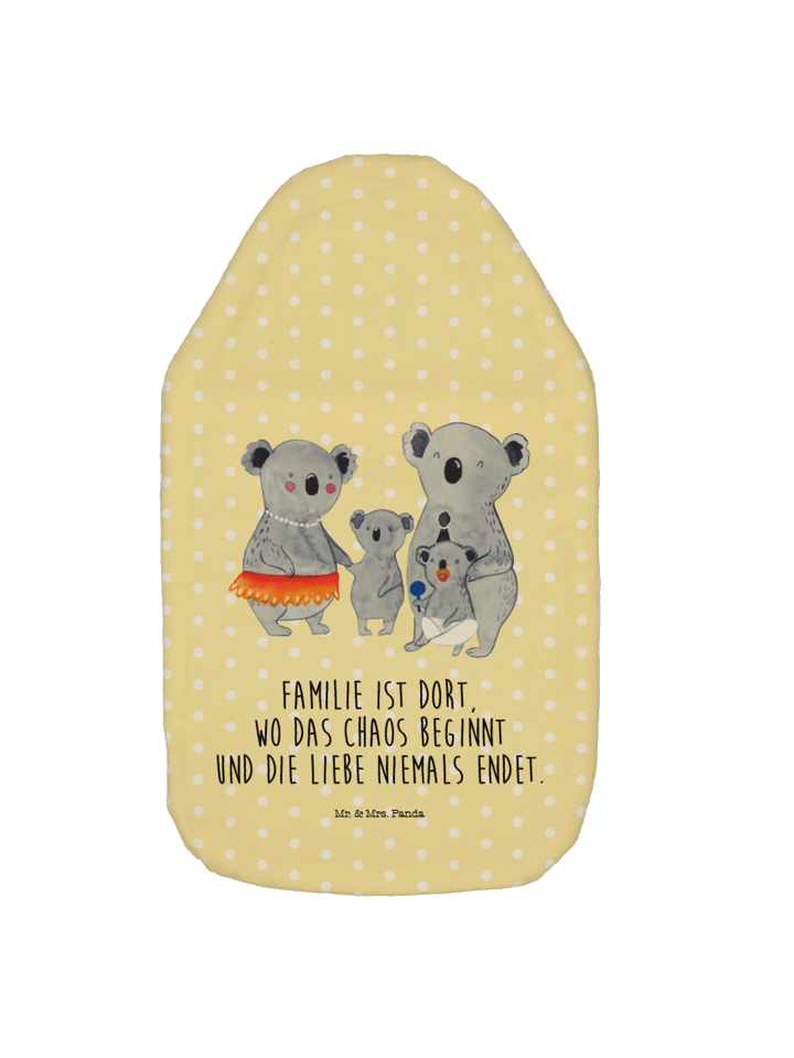 Warmflasche Koala Familie mit Spruch in Gelb Pastell