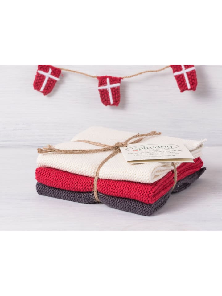 Wischtuch Creme Rot Grau Kombi 3er Set