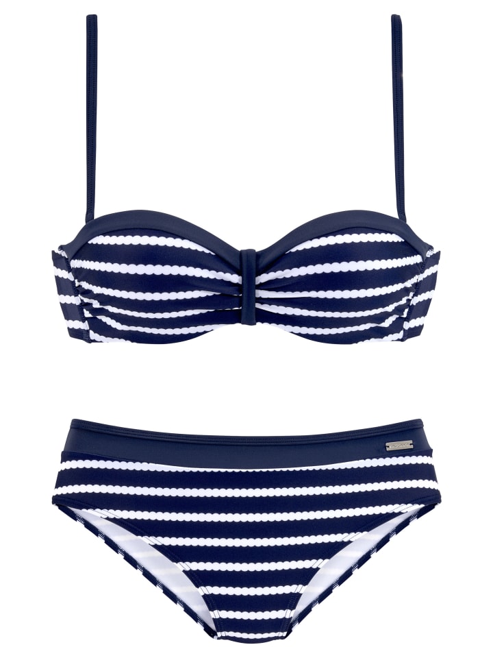 Bügel-Bandeau-Bikini in marine-weiß